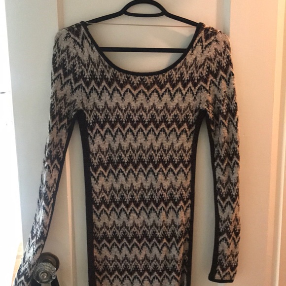 Free People BodyCon Chevron Knit Xs Sweater Dress Cozy Cabin Metallic Low Back - Picture 6 of 9